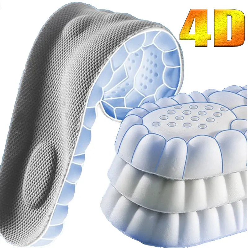 

4D Shock Absorption Sports Insoles Soft Breathable Orthopedic High-elastic Running Shoe Pad for Men Women Support Massage Insole