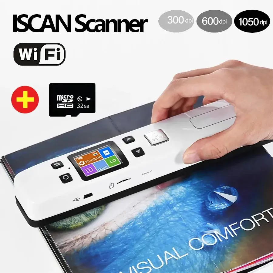 

WIFI Scanner IScan A4 HD Color LCD Screen With SD Card 16G 32G 1050 DPI CIS Scanning Document Photo Image Storage Format JPG/PDF