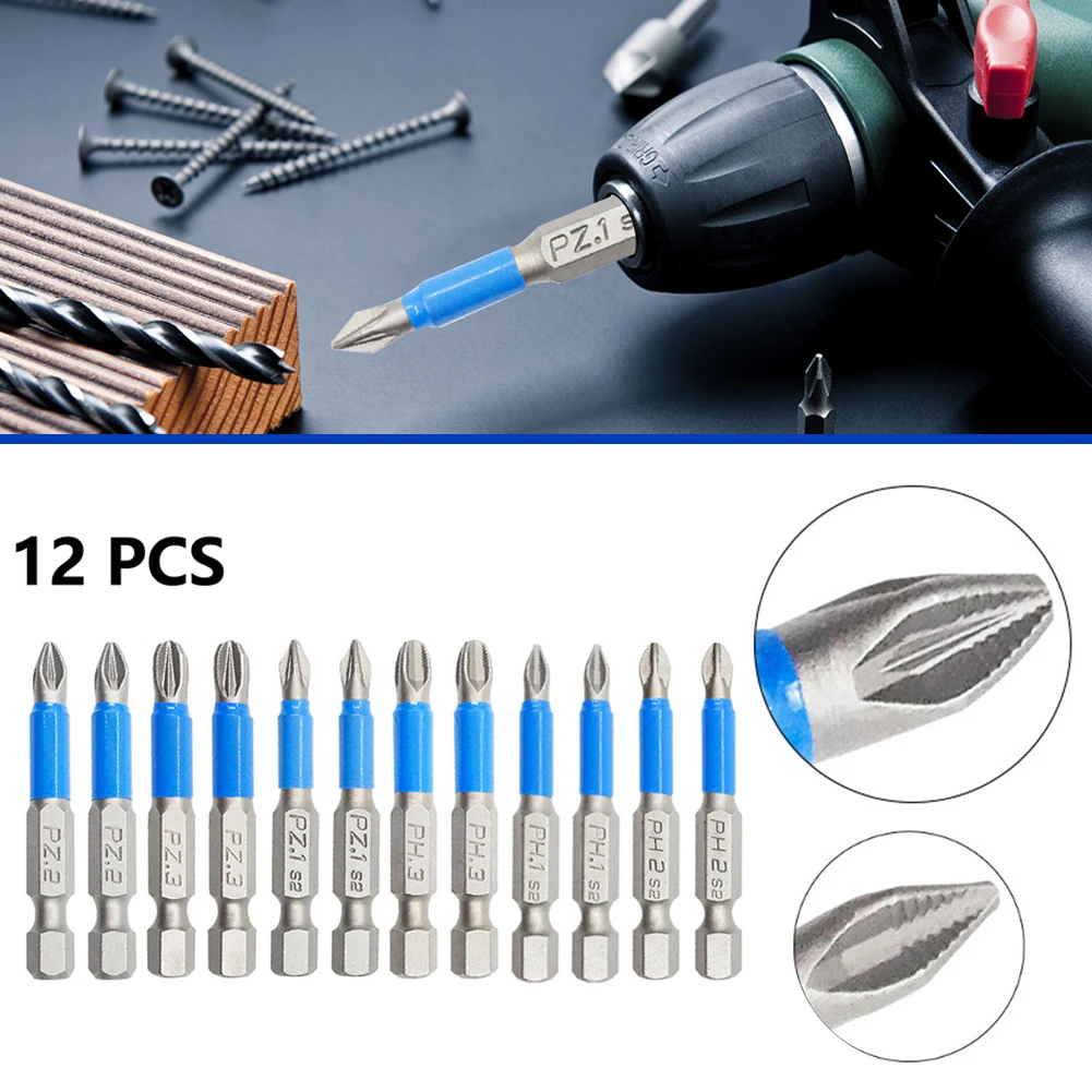 12pcs 50mm Screwdriver Bit Set PH1, PH2, PH3, PZ1, PZ2, PZ3 High Hardness Blue For Hand Tools Screwdrivers
12pcs 50mm Screwdriver Bit Set PH1, PH2, PH3, PZ1, PZ2, PZ3 High Hardness Blue For Hand Tools Screwdrivers