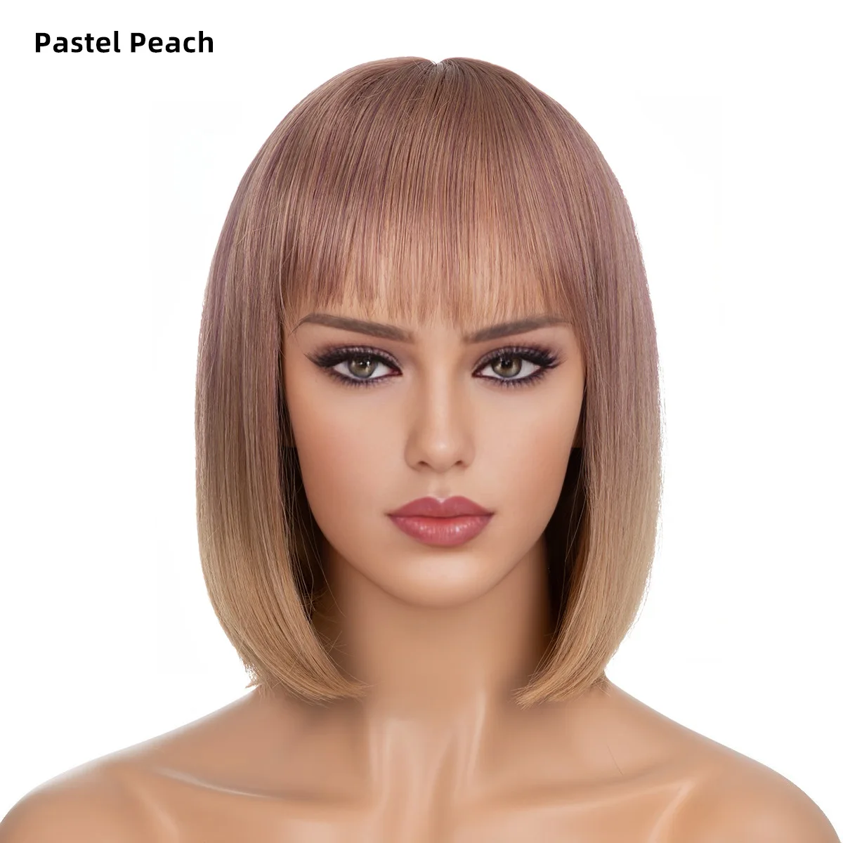 

Pastel Peach Short Bob Wig With Bangs Synthetic Wigs For Women Ombre Hot Pink Lolita Cosplay Party Natural Hair Perruque Bob