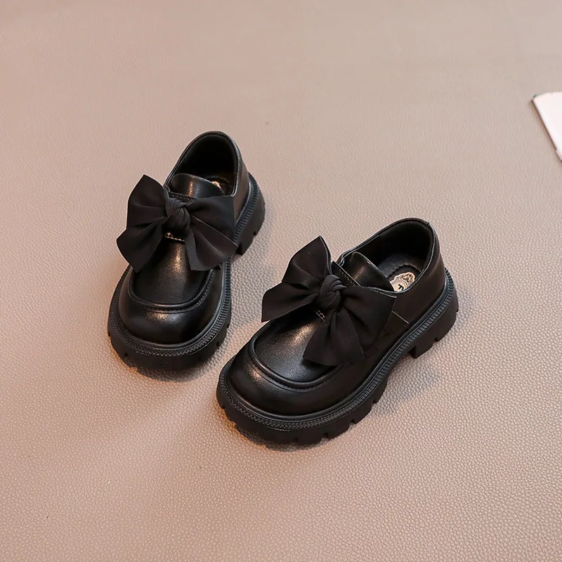 

Girls Shoes Black Leather Platform Wedding Princess Dress Elegant Bowknot Soft Mary Jane Kids Slip On Loafers