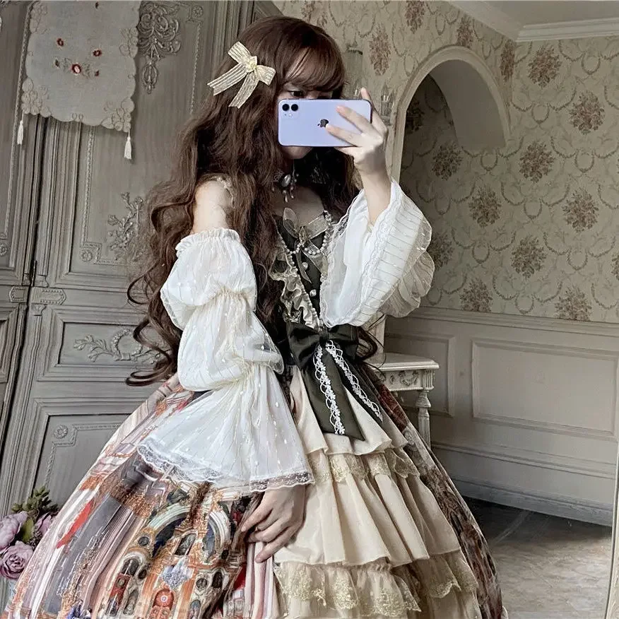 

Elegant Lolita Jsk Suspender Dress Princess Palace Oil Painting Cla Ruffle Gorgeous Dress Court Style JSK Tea Paty Dress