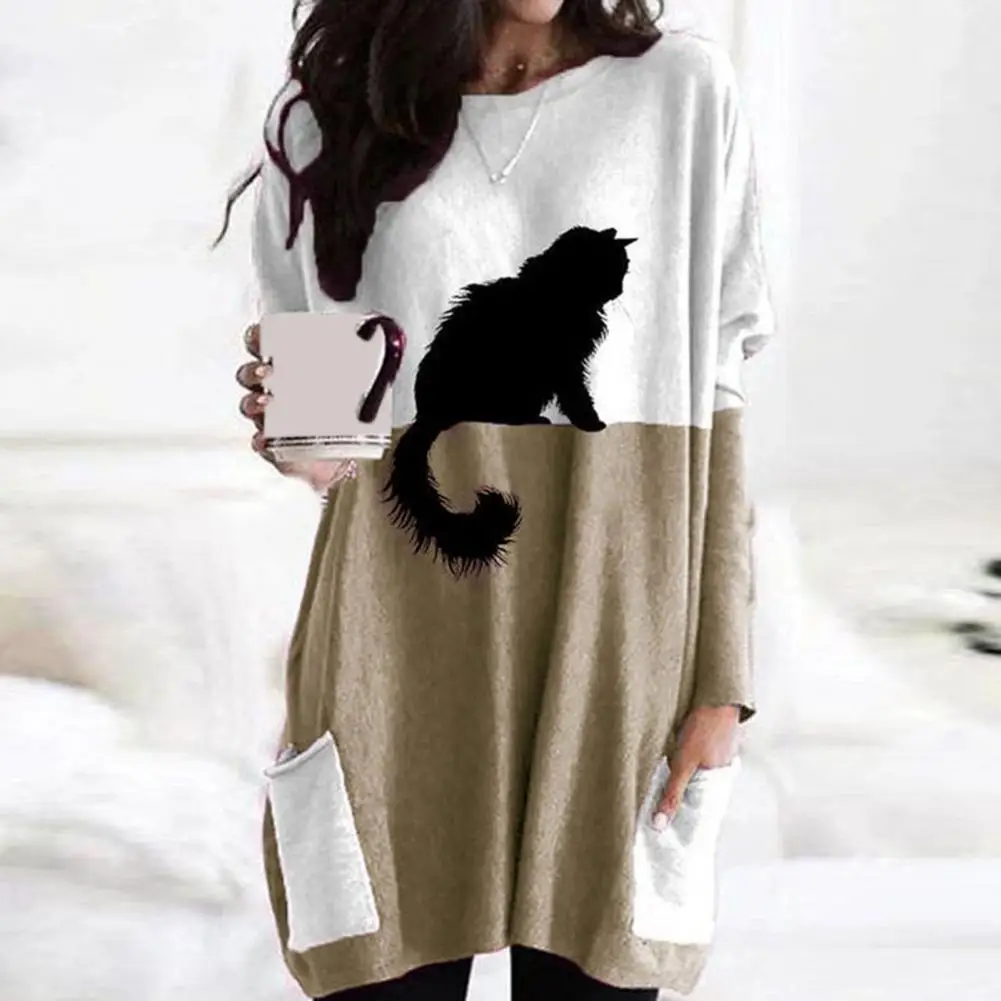 Casual Fashionable Women Shirt Stylish Women's Long Sleeve Sweater Soft Stretchy Black Cat Print Top with Pocket Comfortable
Casual Fashionable Women Shirt Stylish Women's Long Sleeve Sweater Soft Stretchy Black Cat Print Top with Pocket Comfortable