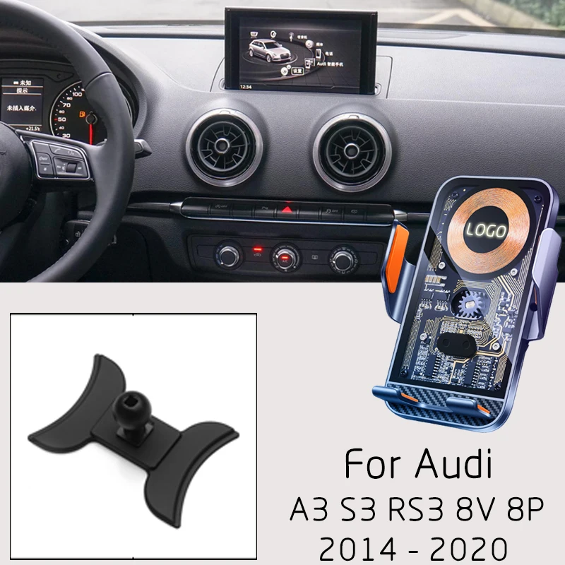 

For Audi A3 S3 RS3 8V 8P 2014-2020 Car Wireless Charger Mobile Phone GPS Navigation Sensor Bracket Luminous LOGO Fast Charging