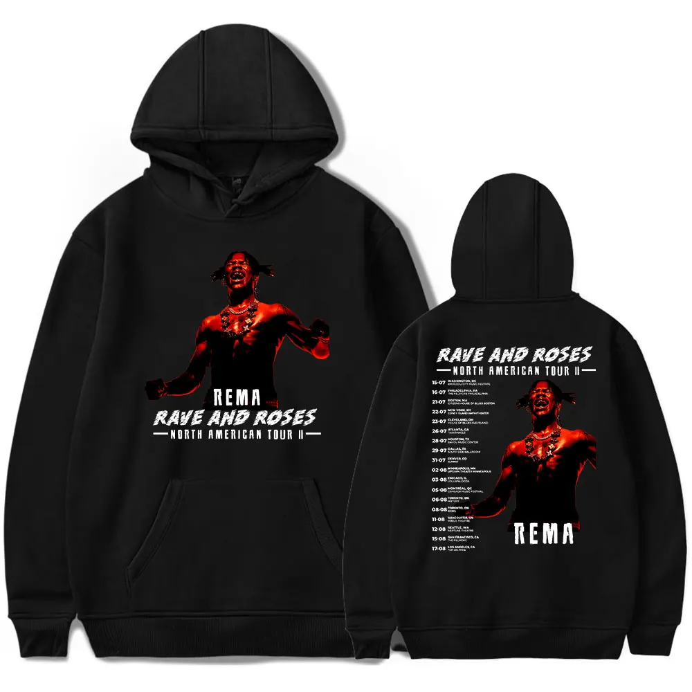 

Rema Hoodies 2023 Rave And Roses North American Tour Merch Print Unisex Fashion Casual HipHop Style Sweatshirts