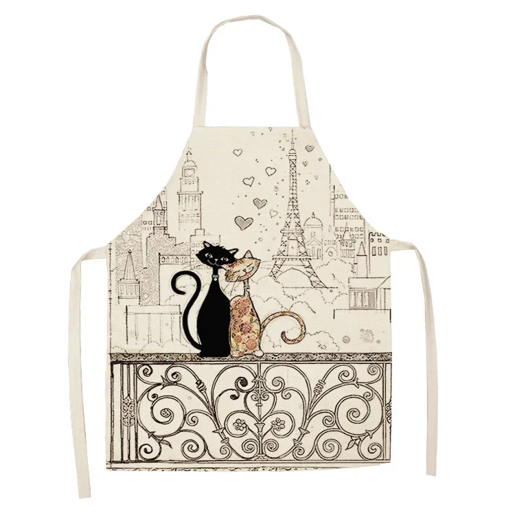 

1 Pcs Cute Cat Pattern Kitchen Apron for Women Cotton Linen Bibs Household Cleaning Pinafore Home Cooking Aprons Apron Dress