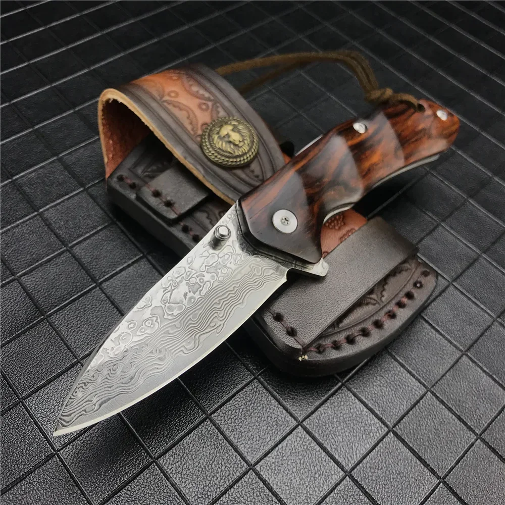 

Outdoor Tactical 67 Layers Damascus Steel Camping Pocket Knife EDC Outdoor Knife Tactical Tool Self-defense Combat Folding Knife