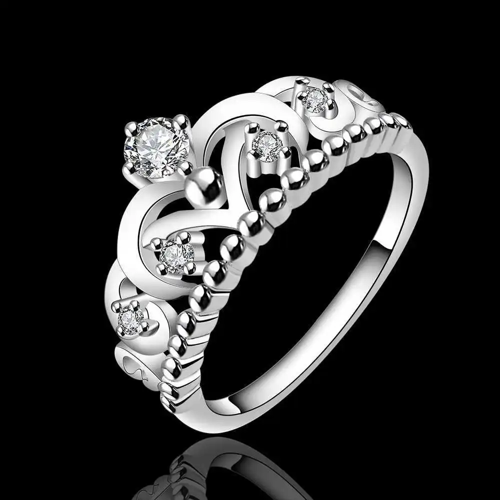 

Classic 925 Sterling Silver Fine Crystal Noble Crown Rings For Women Fine Party Holiday Gift Luxury Charm Wedding Silver Jewelry