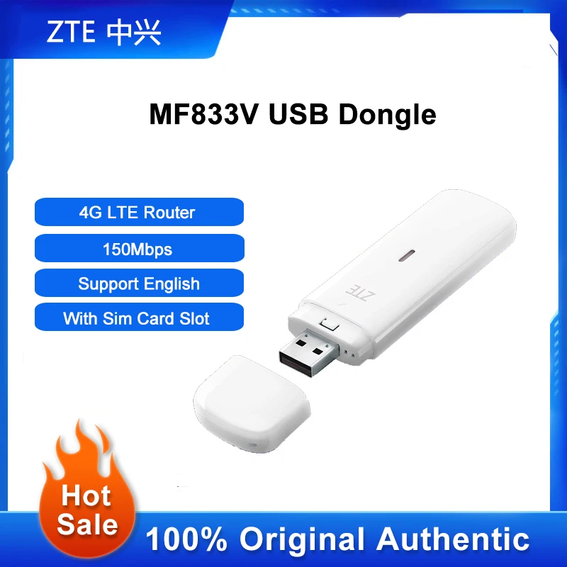 

ZTE MF833V USB Dongle 4G LTE Wireless Router 150Mbps Modem Mobile Broadband Sim Card For Home Office WiFi Pocket Hotspot