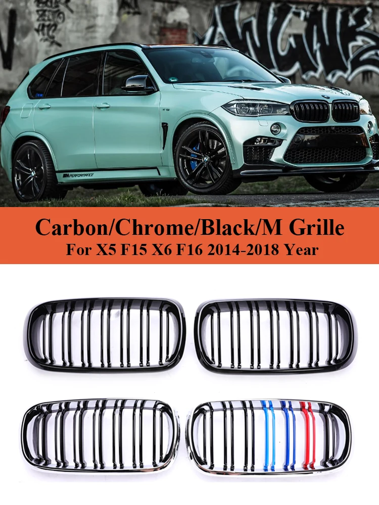 

Front Gloss Black Grille Car Bumper Kidney Facelift Chrome M Color Grill Cover For BMW X5 X6 F15 F16 2014 2015 2016 2017 2018