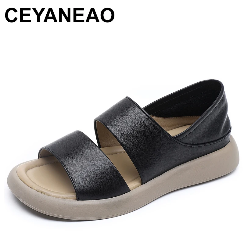 Сандалии женские из натуральной кожи, пляжные босоножки на толстой подошве, открытый носок, римские сандалии, большие размеры, лето
Сандалии женские из натуральной кожи, пляжные босоножки на толстой подошве, открытый носок, римские сандалии, большие размеры, лето