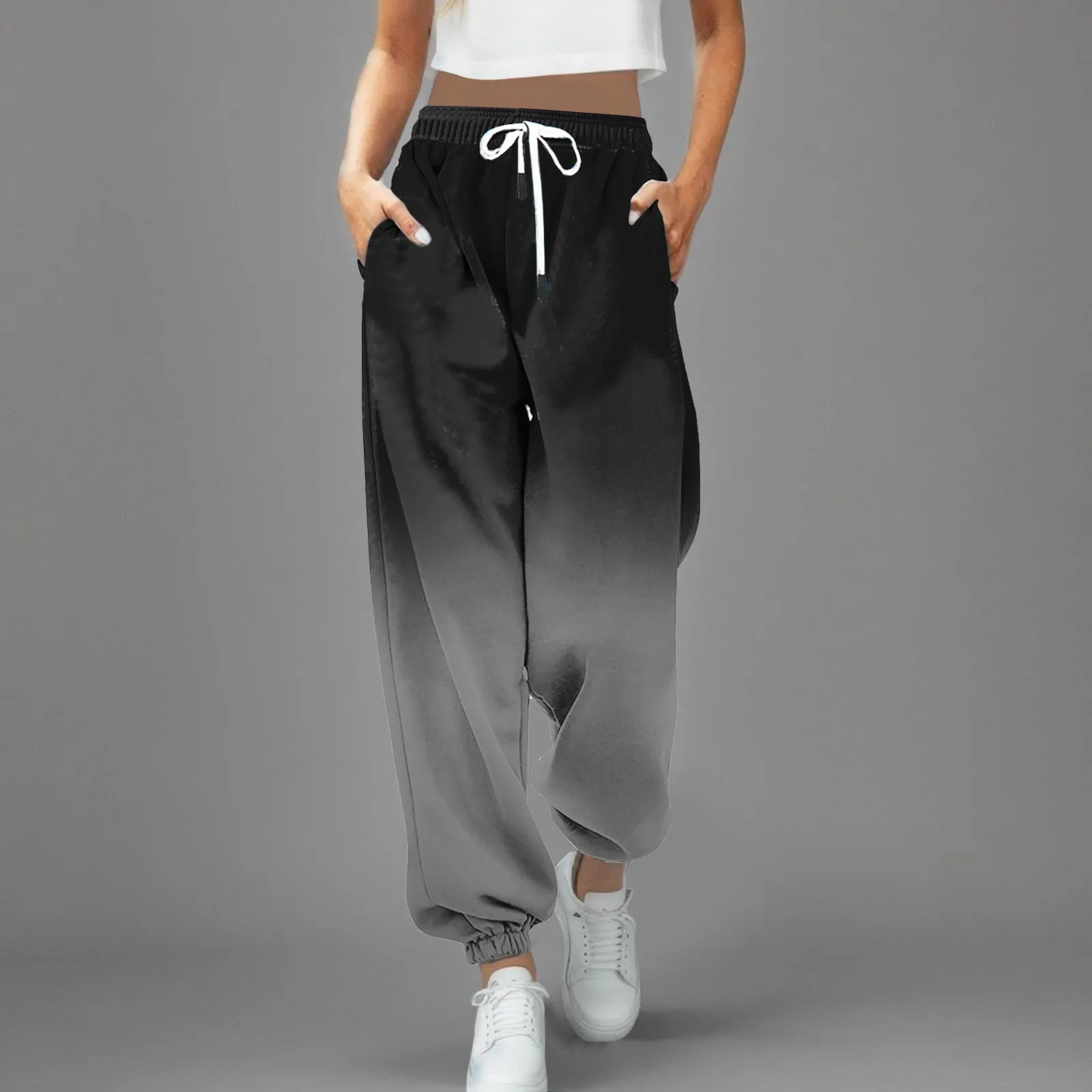 

Streetwear Y2k Pants For Women 2023 High Waist Baggy Pockets Harem Pants Parachute Sweatpants Gradient Printed Casual Trousers