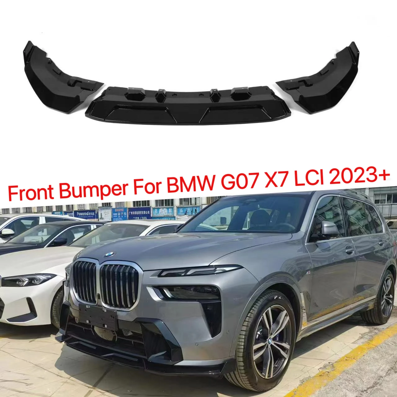 

For BMW G07 X7 LCI 2023+ Car Front Bumper Splitter Lip Spoiler Diffuser Guard Cover Body Kits Carbon Fiber Look