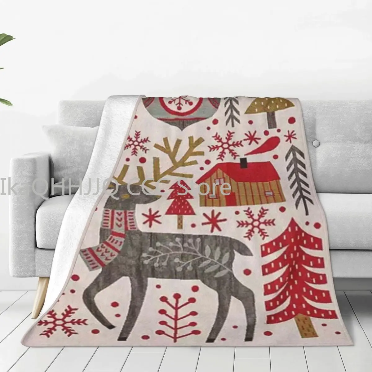 

Christmas Reindeer Warm Soft Blanket Vintage Holiday Gift Travel Throw Blanket Winter Design Flannel Bedspread Sofa Bed Cover