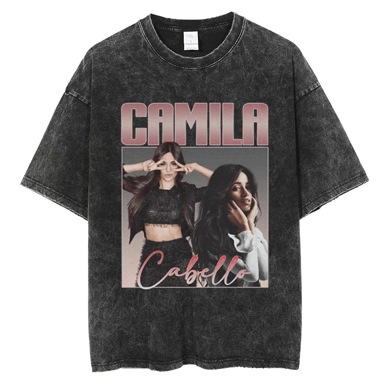 

High Street Fashion Camila Cabello Graphic T Shirt Men Women Clothes Quality Cotton Vintage Oversized Black Short Sleeve Tees