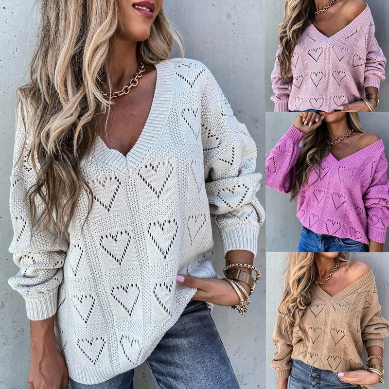 2023 Fashion Women Solid Color Sweaters Heart Shaped Hollow Out Design See Through V-Neck Long Sleeve Casual Loose Pullovers Top
2023 Fashion Women Solid Color Sweaters Heart Shaped Hollow Out Design See Through V-Neck Long Sleeve Casual Loose Pullovers Top