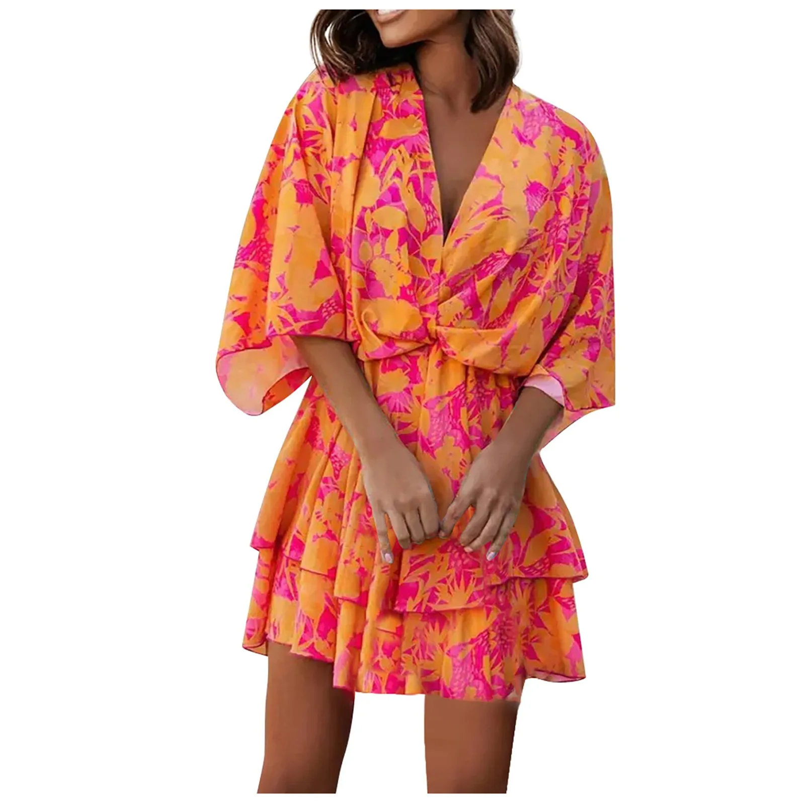 Woman Print Mini Dress Elastic Drawstring Waist Chic Dress Fashion Flounced Hem Dresses Summer Short Sleeve V-neck Vestidos
Woman Print Mini Dress Elastic Drawstring Waist Chic Dress Fashion Flounced Hem Dresses Summer Short Sleeve V-neck Vestidos