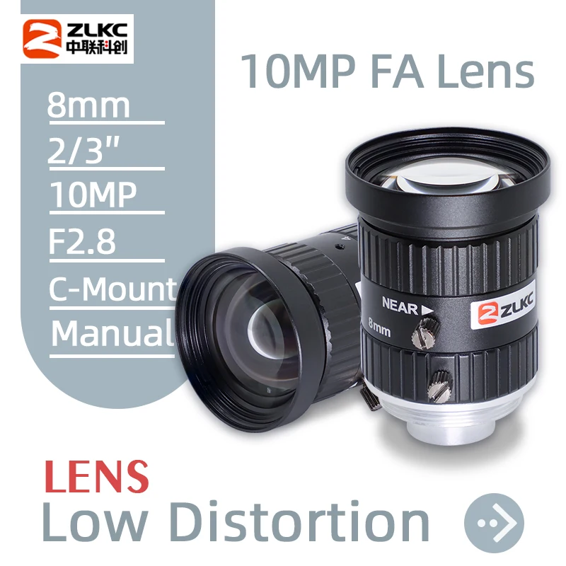 

ZLKC 10MP 8mm FA Fixed Focal Length Manual Iris High-Resolution C Mount F2.8 2/3 Inch Machine Vision Lens Low Distortion Compact