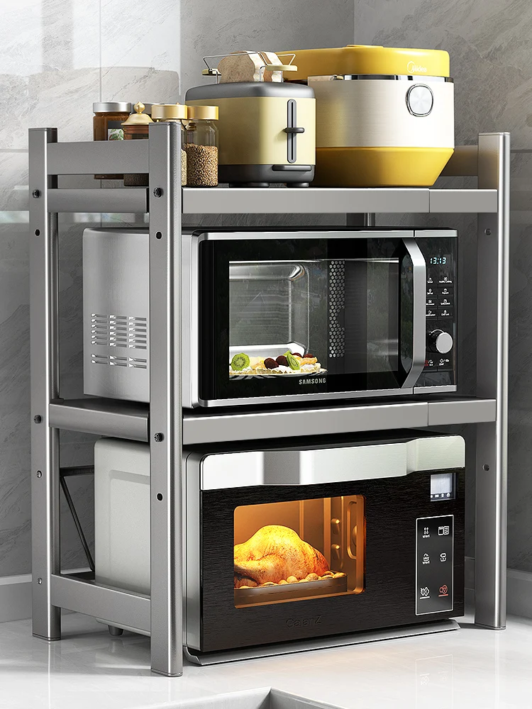 

Масштабируемая кухонная стойка для хранения микроволновой печи, Двухуровневая настольная печь, электрическая стойка для хранения, многофункциональная зеркальная