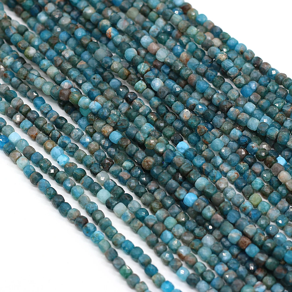 

Natural Apatite Stone Beads Blue Green Faceted Loose Spacer Square Beads For Jewelry Making DIY Bracelet Necklace Strands 4mm