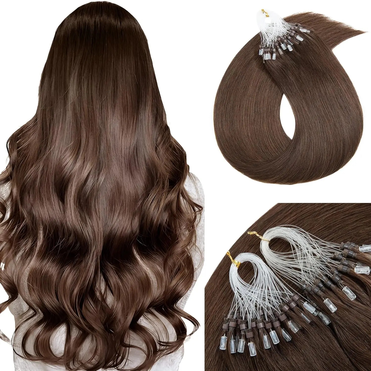 

Коричневые Micro Link волосы для наращивания, настоящие человеческие волосы, Micro Ring, наращивание волос #4, темно-коричневые микро-петли для наращивания, человеческие волосы