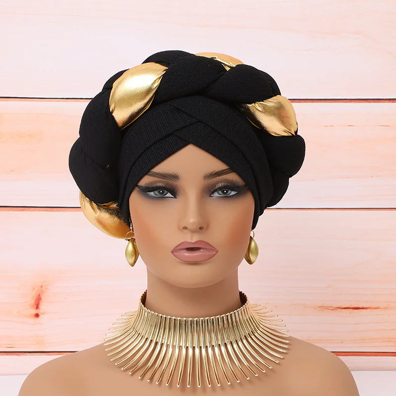 

Big Braids Turban Gele for Women African Wrap Head Bonnet Cross Forehead Turban Ready To Wear Auto Geles Party Headpiece Headtie
