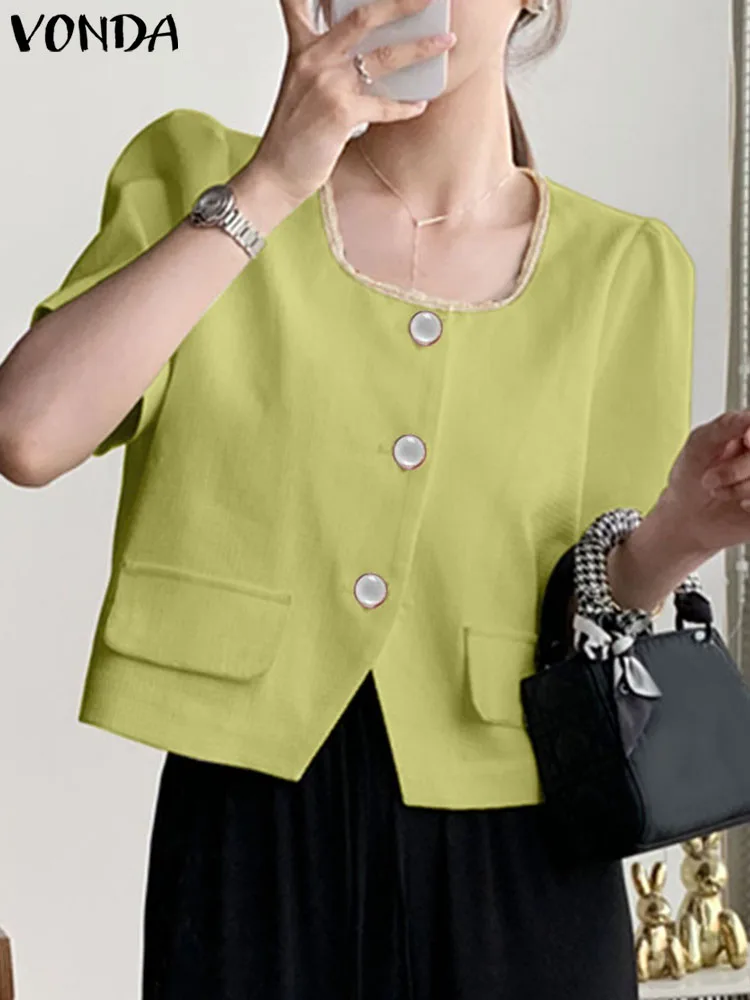Summer Women Elegant Blazer 2023 VONDA Office Outwear Short Sleeve Buttons Blazer Casual Round Neck Streetwear Coats Femme
Summer Women Elegant Blazer 2023 VONDA Office Outwear Short Sleeve Buttons Blazer Casual Round Neck Streetwear Coats Femme