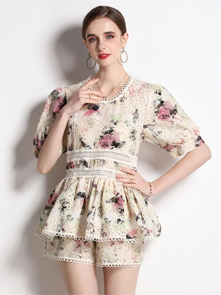 Elegant Flower Embroidery Lace Shorts Set Women Puff Sleeve Hollow Out Ruffles Shirt Top+Wide Leg Summer Two Piece Outfit
Elegant Flower Embroidery Lace Shorts Set Women Puff Sleeve Hollow Out Ruffles Shirt Top+Wide Leg Summer Two Piece Outfit