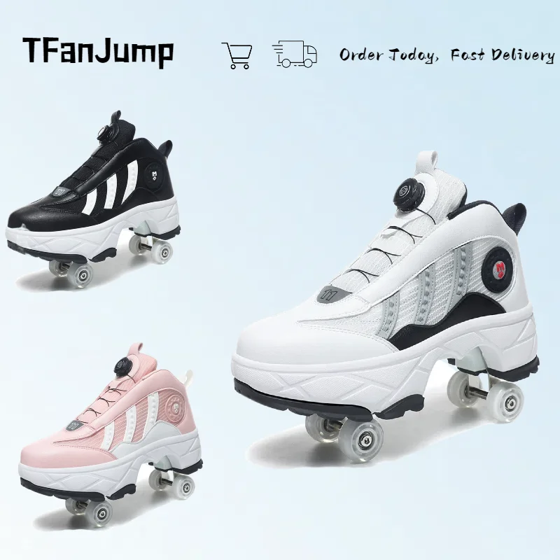 

Роликовые коньки для деформации, двухрядные 4-колесные роликовые коньки, роликовые коньки с колесами, Роликовые кроссовки двойного назначения, обувь для скейтборда