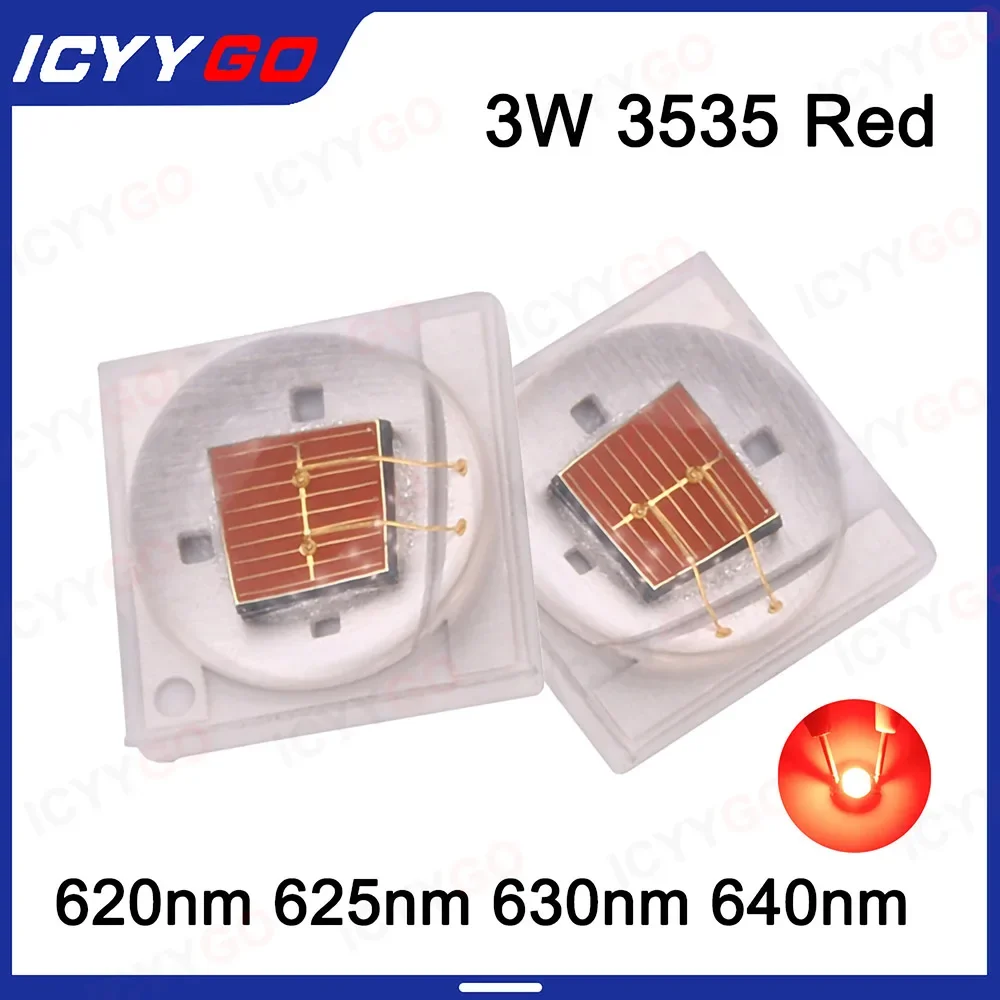 

ICYYGO 10 PCS 3W Red Light 640nm 625nm 620nm 630nm High Power Ceramic Lamp Bead 3535 SMD Ceramic Car Light LED SMD Lamp Bead
