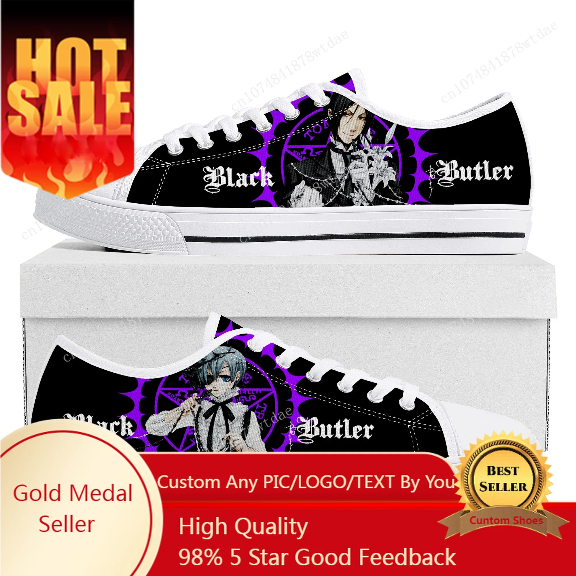 

Black Butler Low Top Sneakers Womens Mens Teenager High Quality Canvas Sneaker Couple Japanese Anime Manga Custom Made Shoes