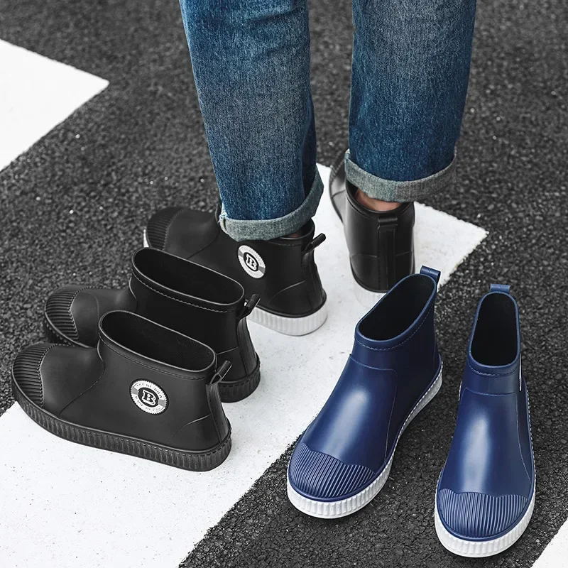 

Fashion Men Rain Boots Rubber Shoes Waterproof Women Work Booties Winter Plus Cotton Slip on Unisex Ankle Boots Bottes De Pluie