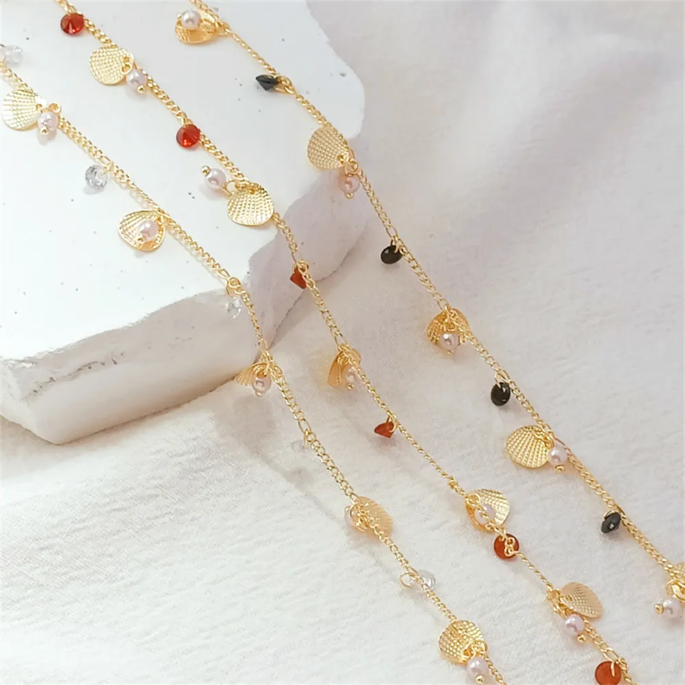 14K Gold Color Thin Chain Double Nine Beads Shell Pendant Loose Chain Handmade DIY Semi-finished Decorative Hanging
14K Gold Color Thin Chain Double Nine Beads Shell Pendant Loose Chain Handmade DIY Semi-finished Decorative Hanging