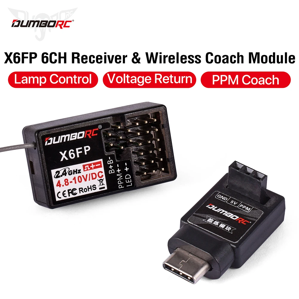 

DUMBORC X6FP RC Receiver Wireless Coach Module 6CH Lamp Control Voltage Return for 2.4GHZ Transmitter X5P/X6PM/X10P/X6P RC Car