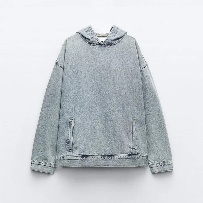 Women's Denim Hooded Sweater With Long Sleeved Pockets Over The Shoulders Loose Casual Streetwear Vintag Pullover
Women's Denim Hooded Sweater With Long Sleeved Pockets Over The Shoulders Loose Casual Streetwear Vintag Pullover