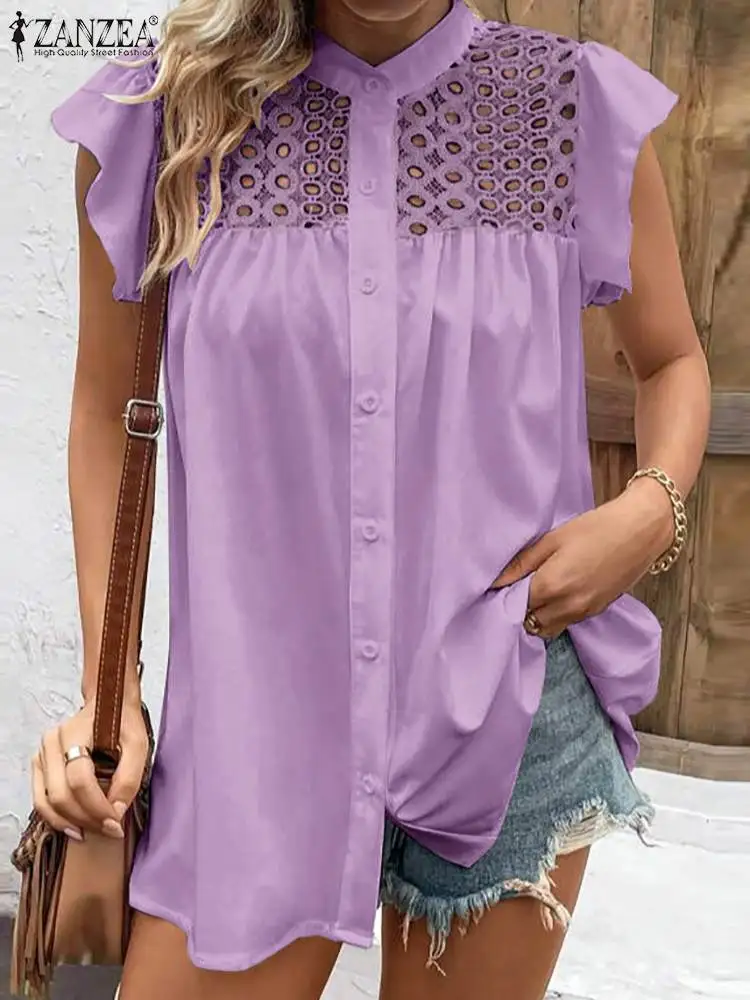 ZANZEA Casual Short Sleeve Shirts Fashion Crochet Hollow Blouses Women Summer 2023 Holiday Loose Blusas Stand Collar Tunic Tops
ZANZEA Casual Short Sleeve Shirts Fashion Crochet Hollow Blouses Women Summer 2023 Holiday Loose Blusas Stand Collar Tunic Tops