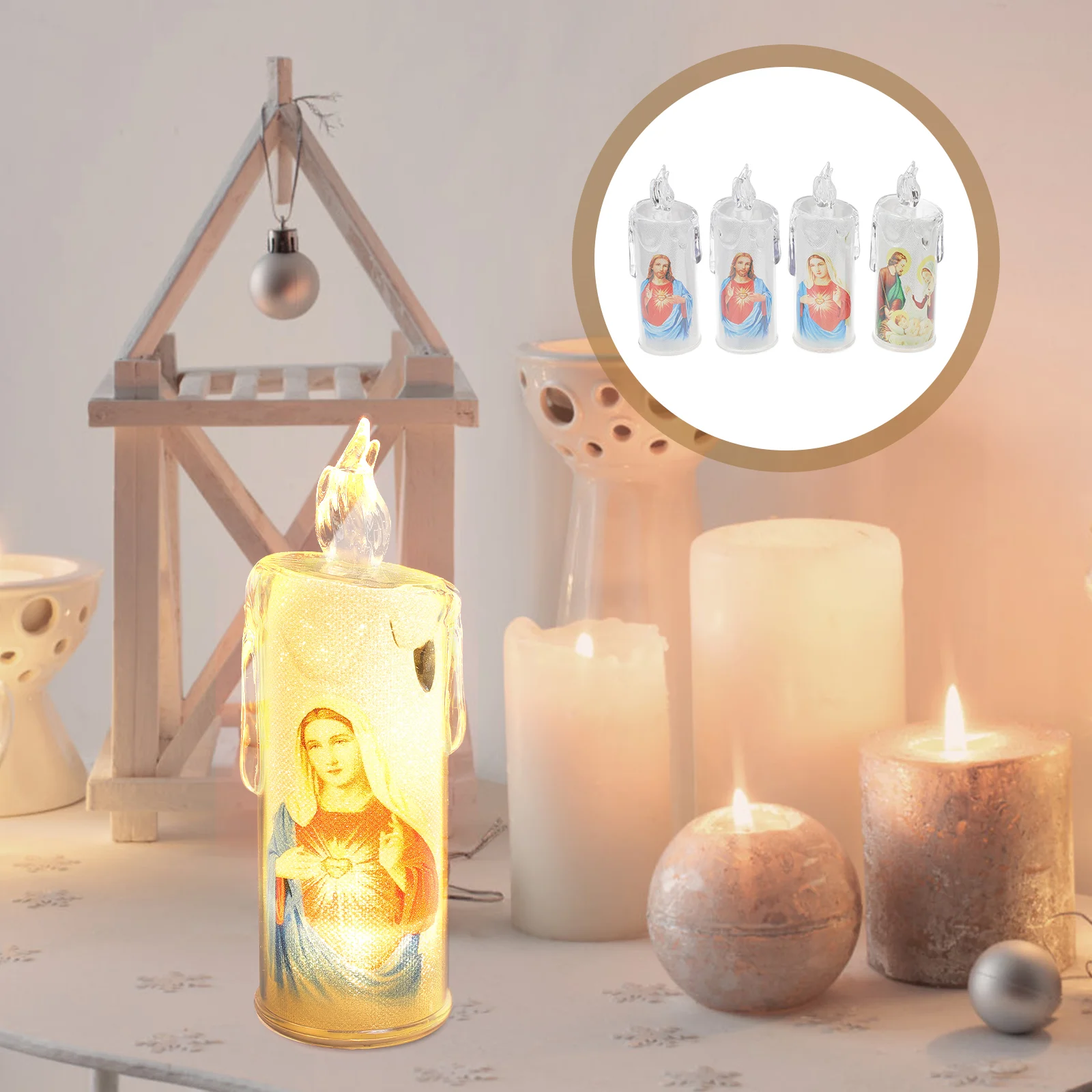 

Home Decor Catholic Light Flameless Lights Simulation Decors LED Lamps Christian Church Decorations