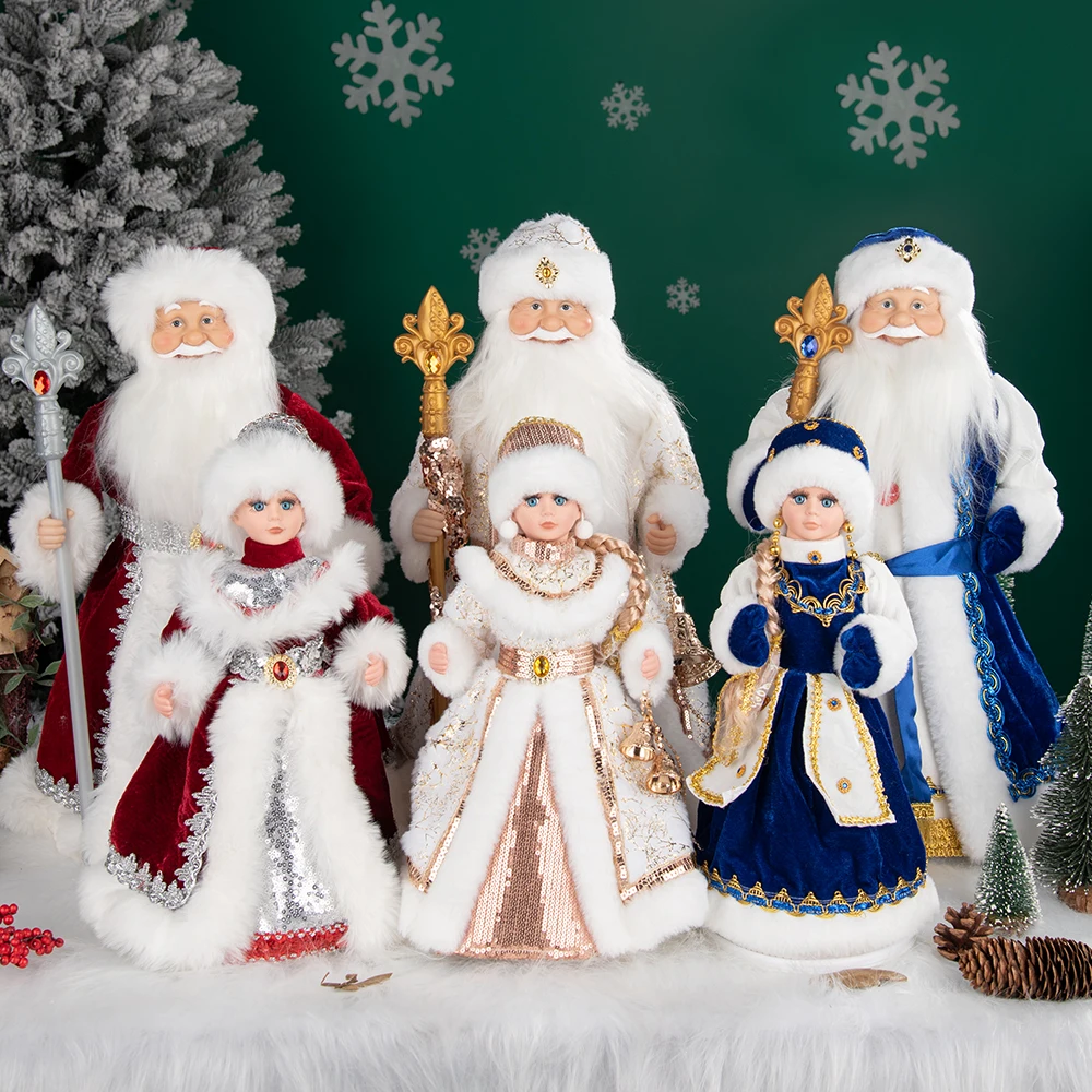 

1 Pair 35/50CM Musical Russian Ded Moroz Electric Santa Claus Candy Bucket Doll Toy With Gift Bags Christmas For Home Decoration