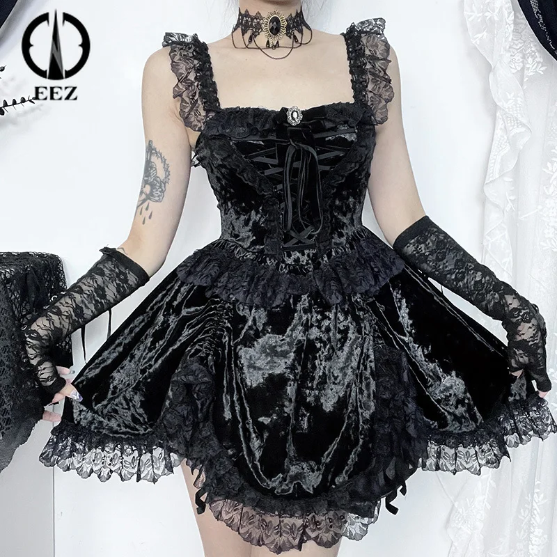Women Sexy Black Lace Trim Sleeveless A-line Dresses Y2K Vintage Aesthetic Bandage Streetwear Lolita High Waist Slim Mini Dress
Women Sexy Black Lace Trim Sleeveless A-line Dresses Y2K Vintage Aesthetic Bandage Streetwear Lolita High Waist Slim Mini Dress