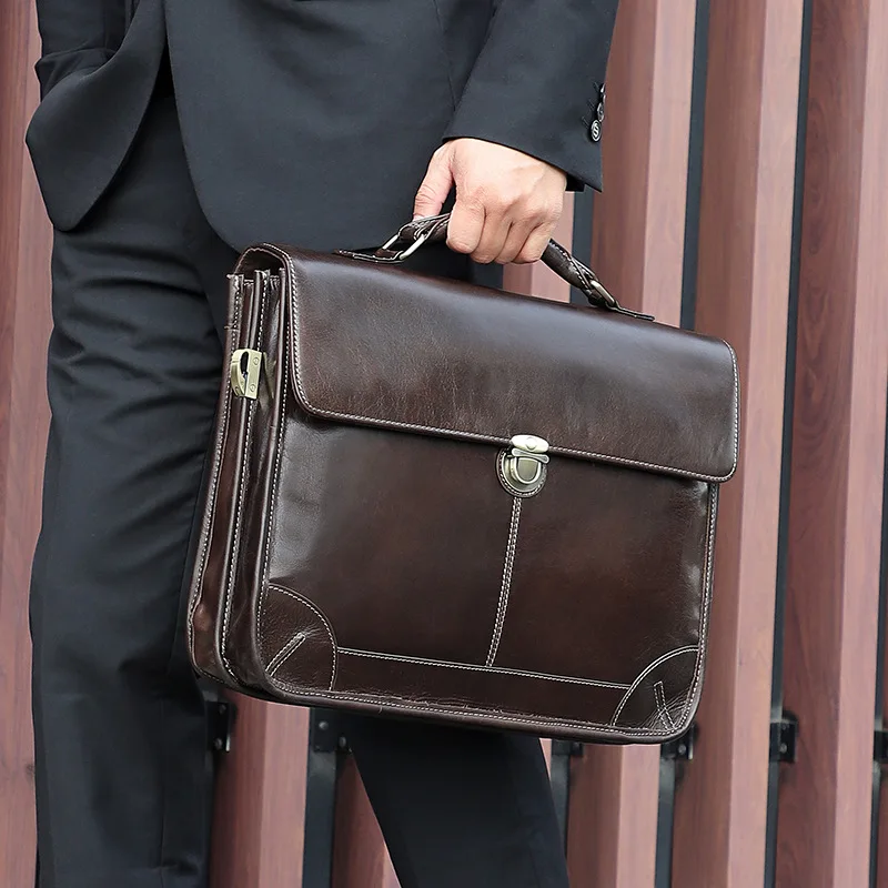 

British Style Leather Briefcase Luxury Fashion Designer Shoulder Bag Laptop Business Bag Genuine Leather For Gentleman Sling bag