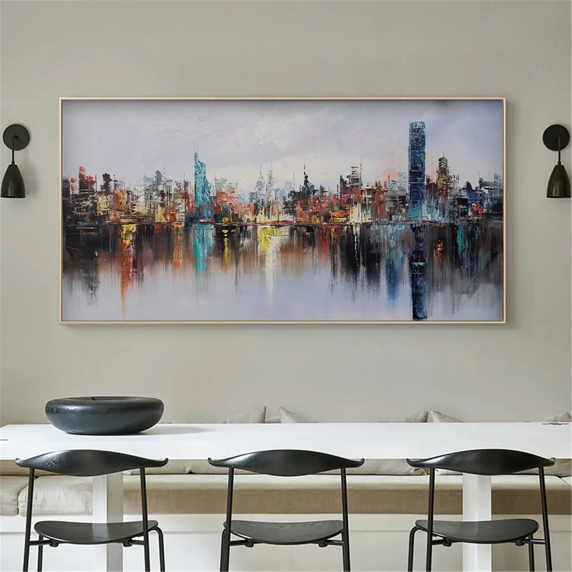 Большой пейзаж Нью-Йорка, ручная роспись, масляная живопись, городской пейзаж, искусство на стену, город, картина ручной работы для гостиной 
Большой пейзаж Нью-Йорка, ручная роспись, масляная живопись, городской пейзаж, искусство на стену, город, картина ручной работы для гостиной