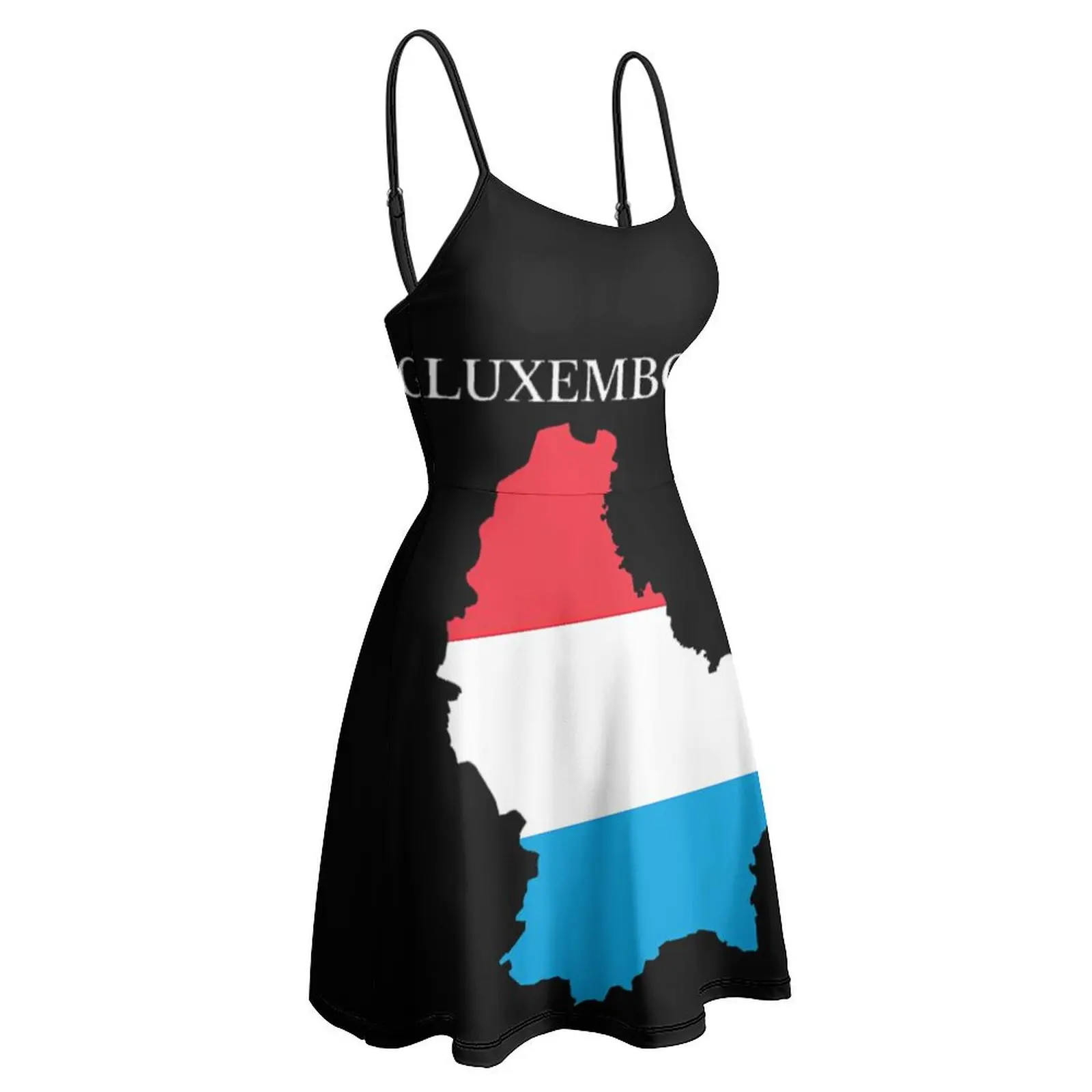 

Exotic Luxembourg Map Flag Women's Sling Dress Funny Novelty Vacations Woman's Gown Suspender Dress Graphic Vintage