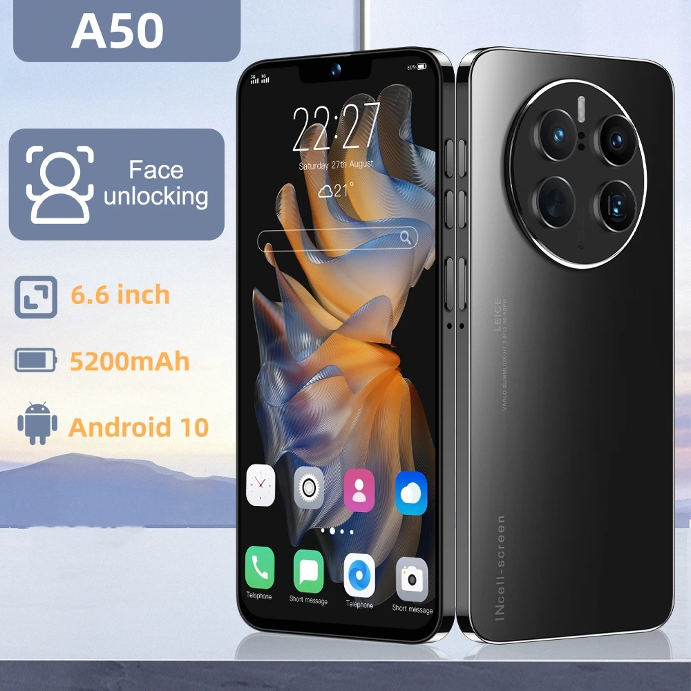 

Amoi Global Version Android 10 A50 Smartphone 4G Mobile Phones 6.6inch HD Telephone 5200mAh 16MP 2 Unlocked 2GB+16GB Cell Phone