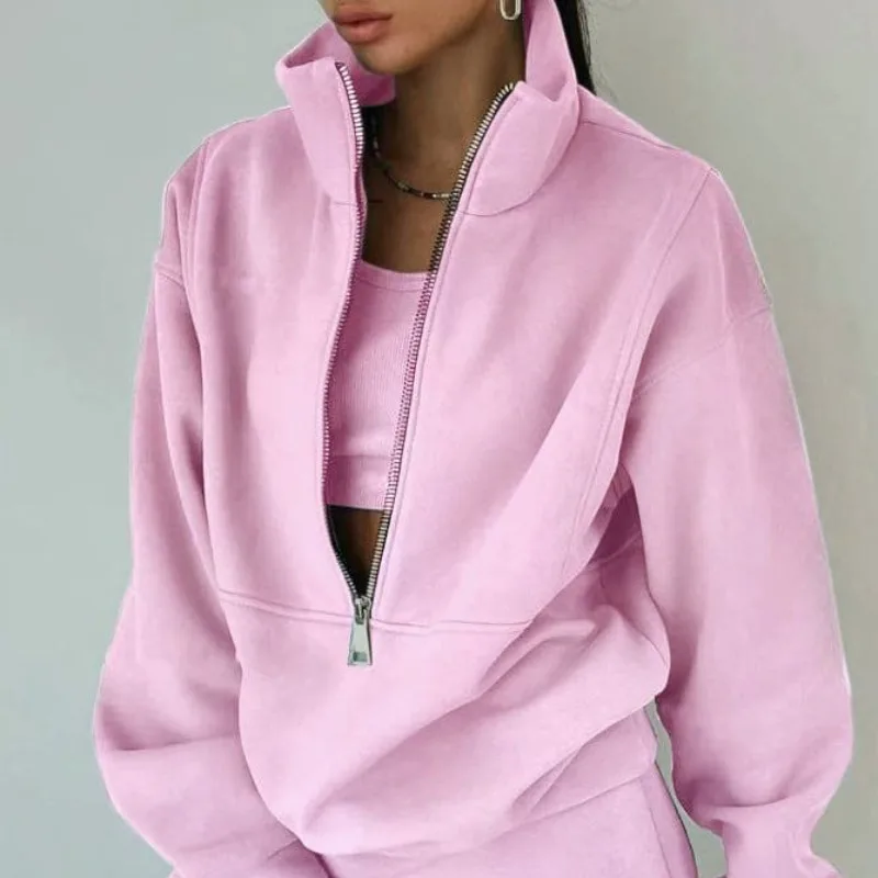 Loose Sweatshirt 2 Piece Set Spring Autummn Long Sleeve Zipper Pullover Solid Color Jogger Pant Women Casual Sport Clothes
Loose Sweatshirt 2 Piece Set Spring Autummn Long Sleeve Zipper Pullover Solid Color Jogger Pant Women Casual Sport Clothes