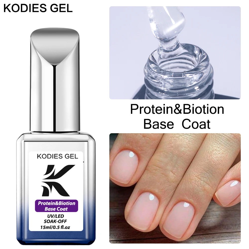 

KODIES GEL Repair Base Gel Top Coat No Wipe 15ML Protein Biotion Healthy Semi Permanent UV Clear Primer Base Manicure Pedicure