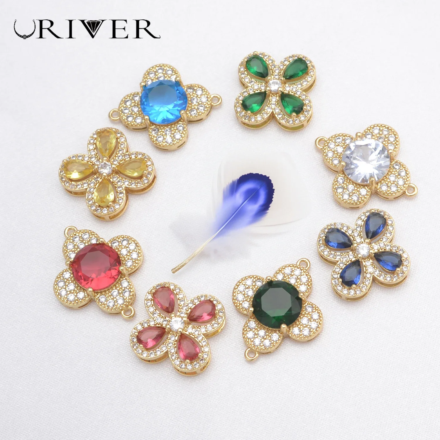 

LJRIVER Zircon Connector for DIY Jewelry Making Materials Connection Fasteners Petal-shaped Metal Buckle Handmade Accessories