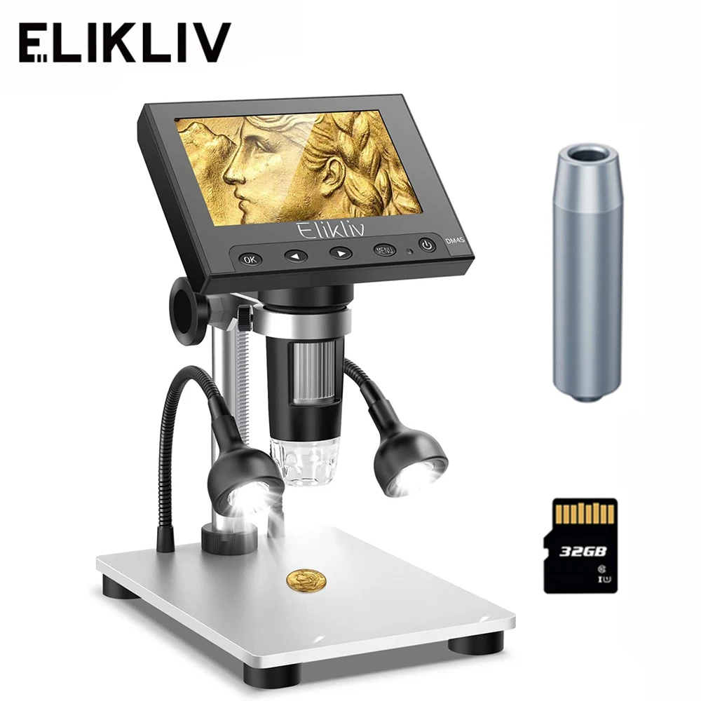 Цифровой микроскоп Elikliv EDM4S, 4,3 дюйма, 1080P, ЖК-дисплей, 50X-1000X, микроскопы для электронной пайки печатных плат с 2 стандартными металлическими основаниями
Цифровой микроскоп Elikliv EDM4S, 4,3 дюйма, 1080P, ЖК-дисплей, 50X-1000X, микроскопы для электронной пайки печатных плат с 2 стандартными металлическими основаниями