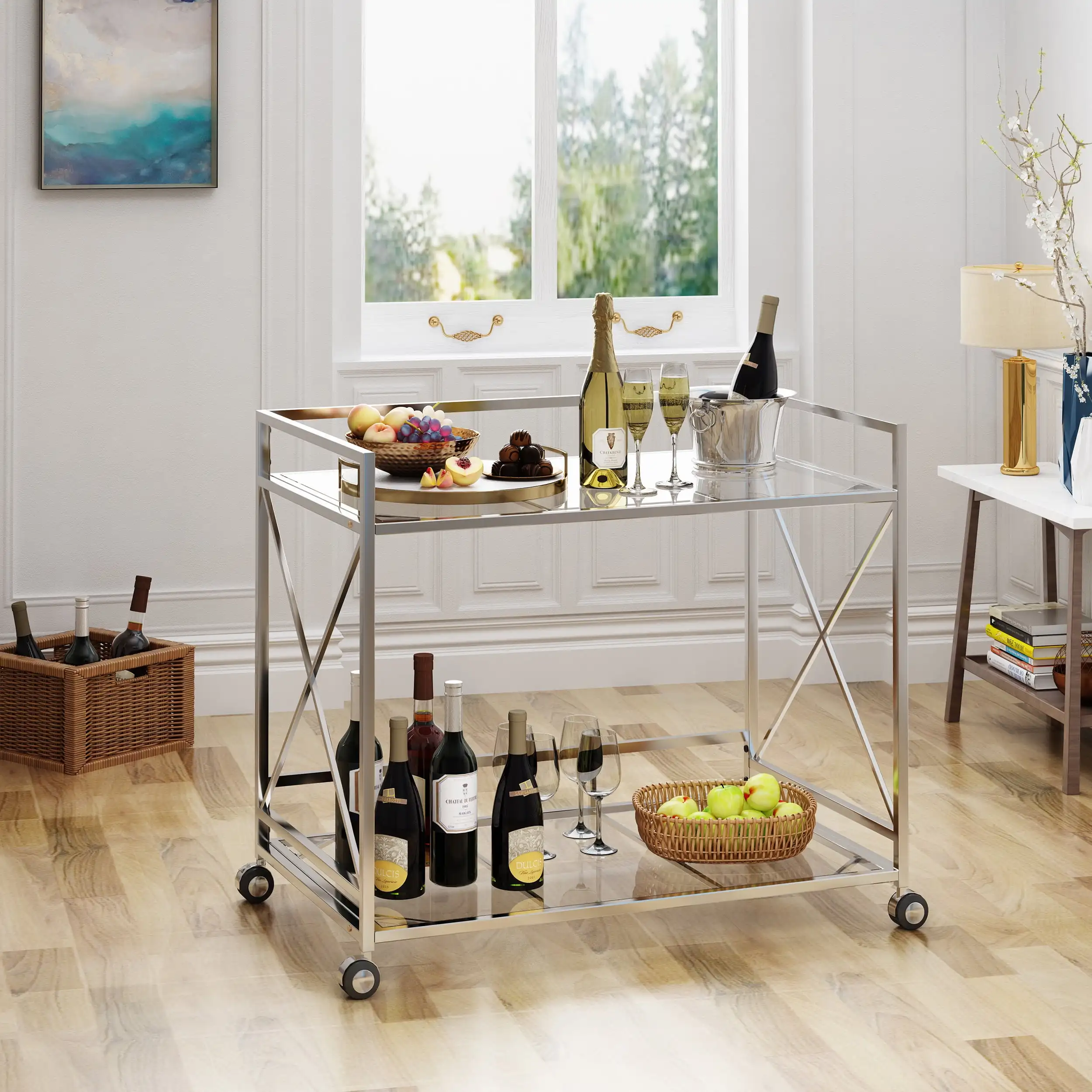 Noble House Industrial Modern Iron and Glass High Load-bearing Strong Stable and Durable Silver Bar Cart
Noble House Industrial Modern Iron and Glass High Load-bearing Strong Stable and Durable Silver Bar Cart