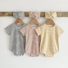 

2022 Baby Girl Bodysuits for Infants Casual Striped Rompers Playsuits Summer New Cotton Short Sleeve Kids Clothes Boys Costumes