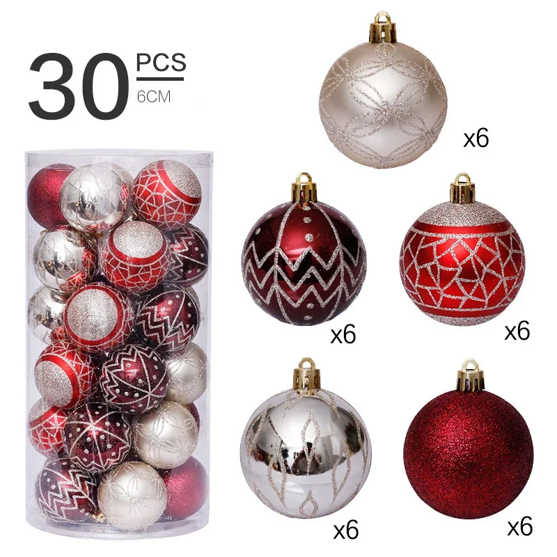 

30 шт. 6 см новогодний шар, украшение для рождественской елки, подвесные украшения для искусственной елки, подвески, аксессуары для шаров